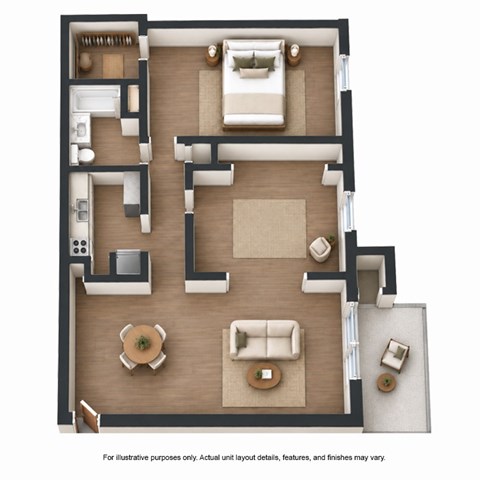 Floor plan for 1 bed, 1 bath, 850 sqft